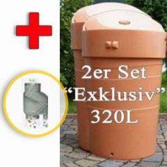 Regentonne Exklusiv 320l terra-kotta 2er SET - inkl. 1 St�ck Fallrohrfilter T33 grau
