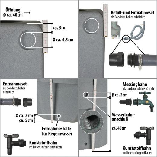 Regentonne Säule 250l granit-grau