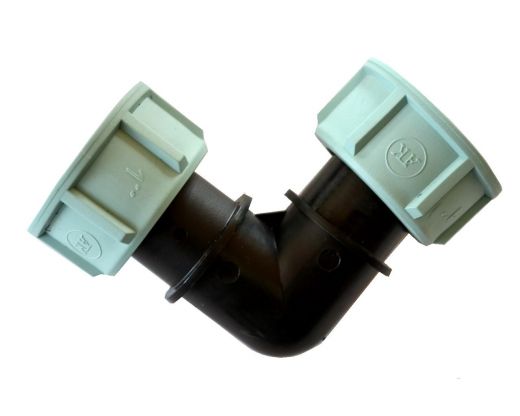 Winkelstück Kunststoff 90° 1 Zoll  IG*IG mit eingelegten O-Ring als Stirndichtung