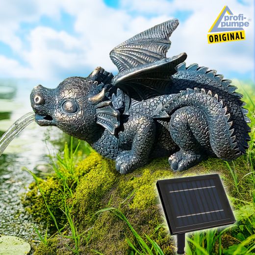 Solar Gartenbrunnen ZAUBER-DRACHE mit Li-Ion-Akku