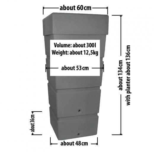 water butt, Double Function rainwater barrel/planter, integrated planter, modern design water barrel, Home garden. Capacity: 300 Liter