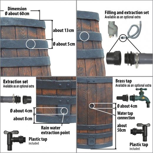 Set rain barrel, oak barrel 450l, rustic oak barrel. Rain barrel, garden bar, as order box for toys or garden utensils