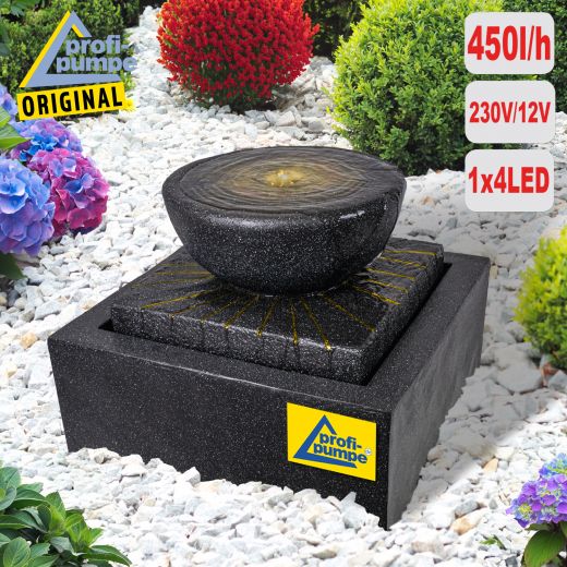 Gartenbrunnen & Wasserspiel SONNEN-SCHALE mit LED-Licht