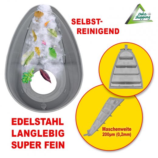 Fallrohrfilter T33 zink-grau, Regenfilter, REGENSAMMLER REGENWASSER SAMMLER FÜLLAUTOMAT FALLROHRFILTER REGEN, Laubabscheider