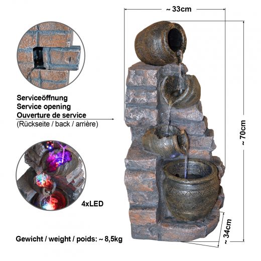 GARTENBRUNNEN ZIERBRUNNEN VOGELBAD WASSERFALL GARTENLEUCHTE TEICHPUMPE - SPRINGBRUNNEN WASSERSPIEL