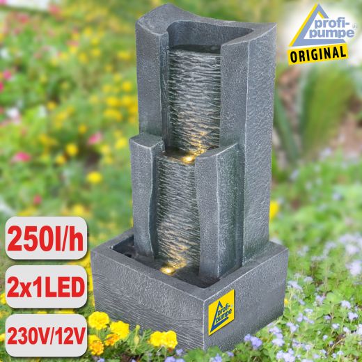 230V - Gartenbrunnen 3-Stufige STEIN-KASKADE  mit LED-Licht 