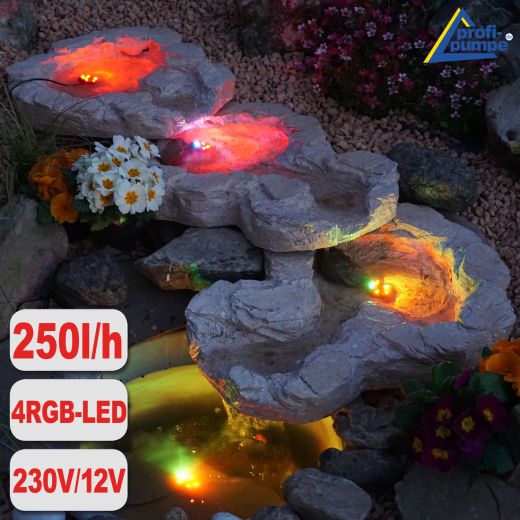 Bachlauf QUELLBACH II dunkel-grau, 3-teilig mit 4 RGB LED-Licht-230V