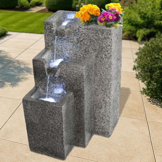 230V - Gartenbrunnen GRANITWAND-KASKADE mit LED-Licht 