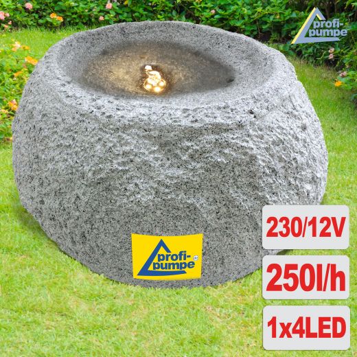 230V - Gartenbrunnen GRANIT-QUELLSTEIN mit LED-Licht 