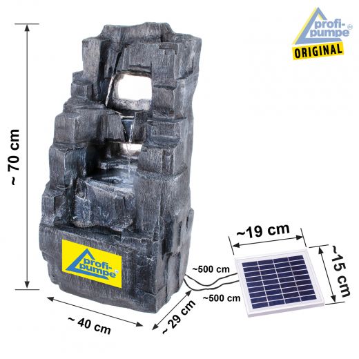 Solar Gartenbrunnen Wasserfall Abmessungen