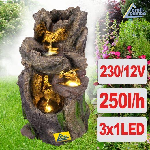 230V - Gartenbrunnen WALD-BÄCHLEIN mit LED-Licht 