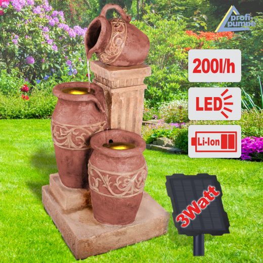 Solar - Gartenbrunnen & Wasserspiel DELFI mit LED-Licht und Li-Ion-Akku