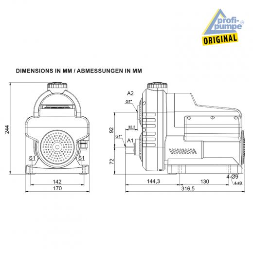 INVERT-TECH 3-550 HAUSWASSERWERK-INVERTER - Abmessungen