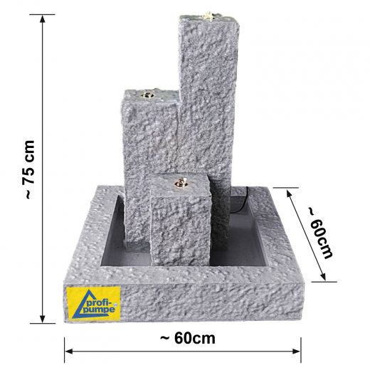 Garten- und Zimmerbrunnen Trio-Basalt-2 grau 230V Abmessungen