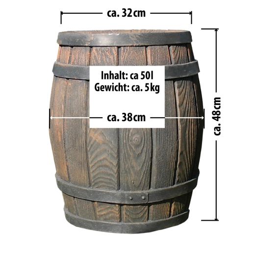 Regentonne Eichenfass 50l, Aussenmaße. REGENTONNE REGEN FASS WASSER TONNE REGENWASSER TONNE SPEICHER GARTEN