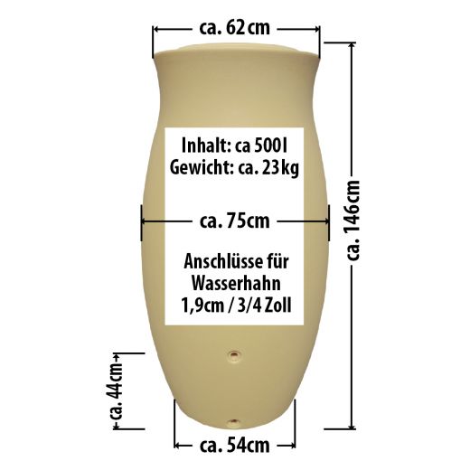 Regentonne Maja, Regenfass in Amphorenform, 500 Liter, Außenmaße