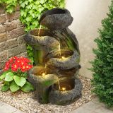 230V - Gartenbrunnen BAUMSTUMPF & STEINSCHALEN mit LED-Licht