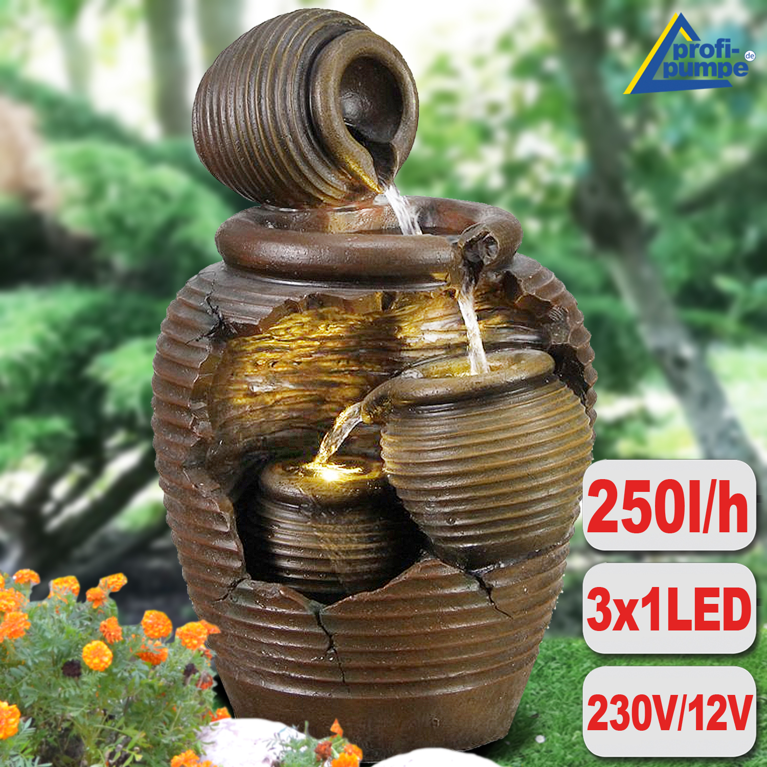 Garten Und Zimmerbrunnen 4 Amphoren Mit Led Licht