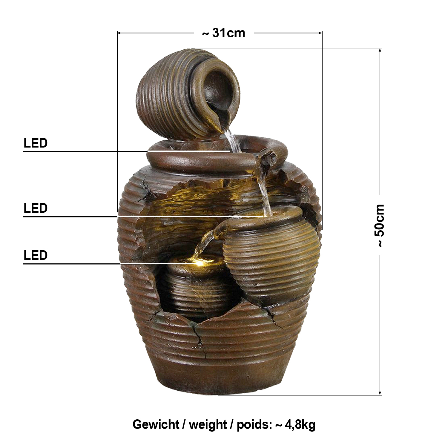 Garten Und Zimmerbrunnen 4 Amphoren Mit Led Licht