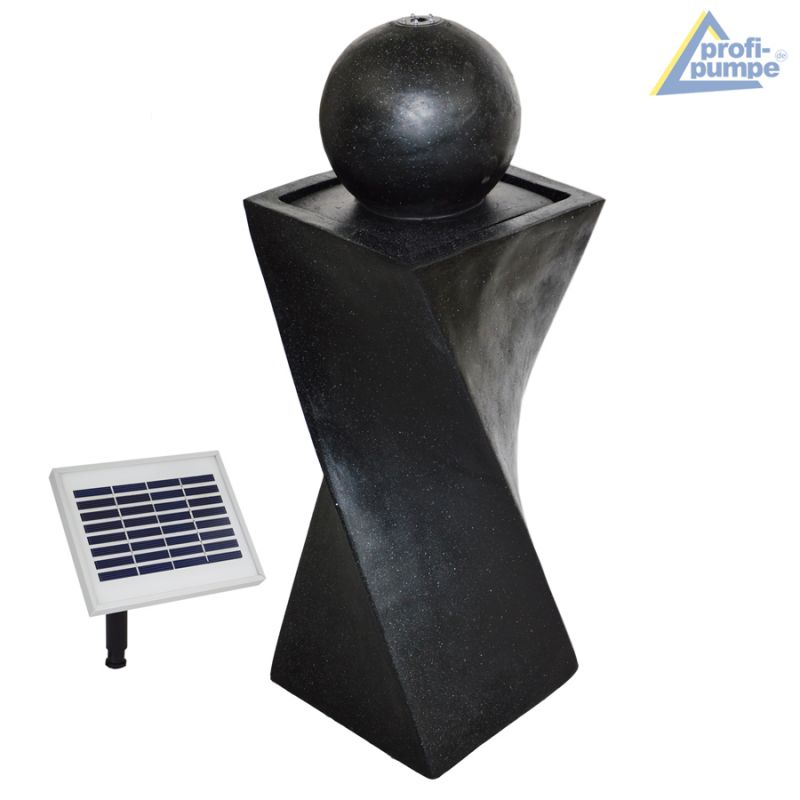  Solar - Brunnen GRANIT-BLACK-3 mit Li-Ion-Akku und LED-Licht