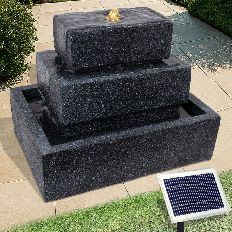 Solar Gartenbrunnen BASALT-KASKADE mit LED-Licht und Li-Ion-Akku