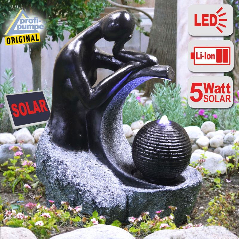  Solar - Brunnen LADY in BLACK-3 mit Li-Ion-Akku und LED-Licht