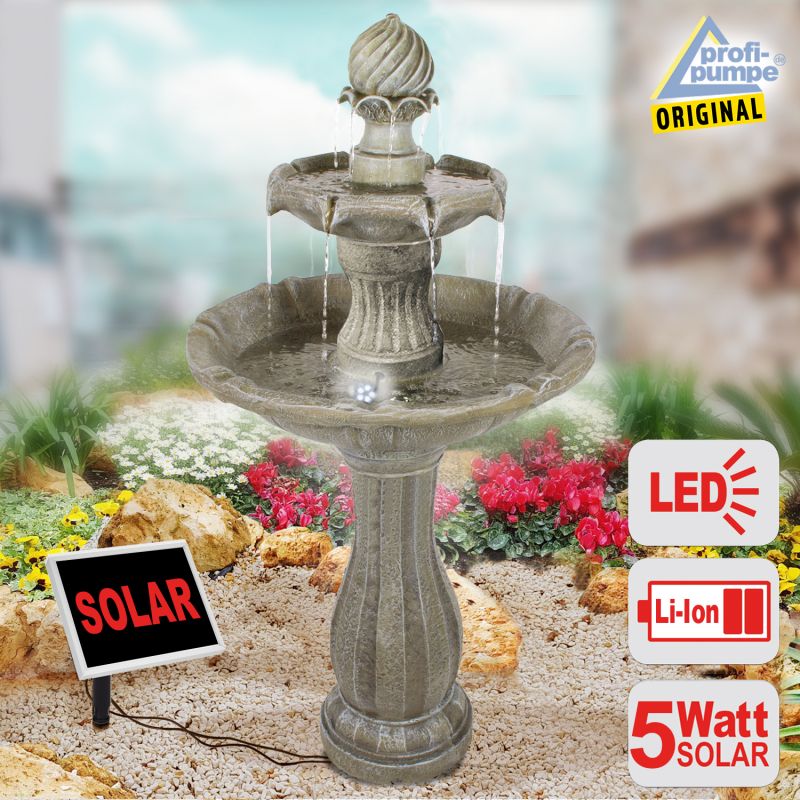  Solar - Brunnen KLASSIK-GARTEN-3-1 mit Li-Ion-Akku und LED-Licht