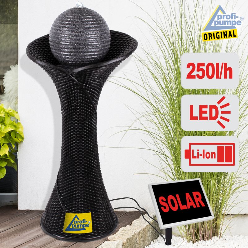  Solar - Brunnen RATTAN-3-2 mit Li-Ion-Akku und LED-Licht