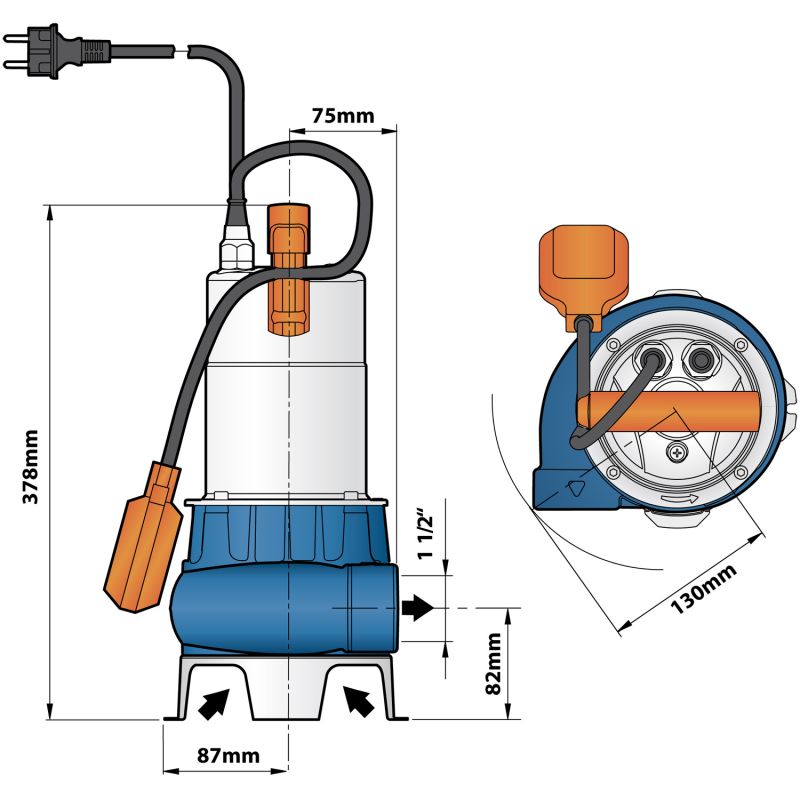 Tauchdruckpumpen DRAIN-VORTEX-600-ZXm STAINLESS STEEL STANDARD FLOAT VERY  DIRTY WATER