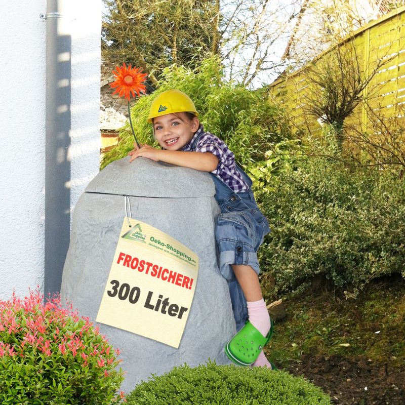 Regentonne Felsbrocken stein-grau - das ORIGINAL mit 300Liter! mit Auslaufhahn