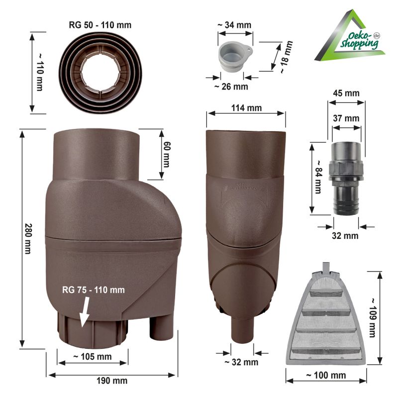 Fallrohrfilter T33 kupfer-braun, Regenfilter, REGENSAMMLER REGENWASSER SAMMLER FÜLLAUTOMAT FALLROHRFILTER REGEN, Laubabscheider