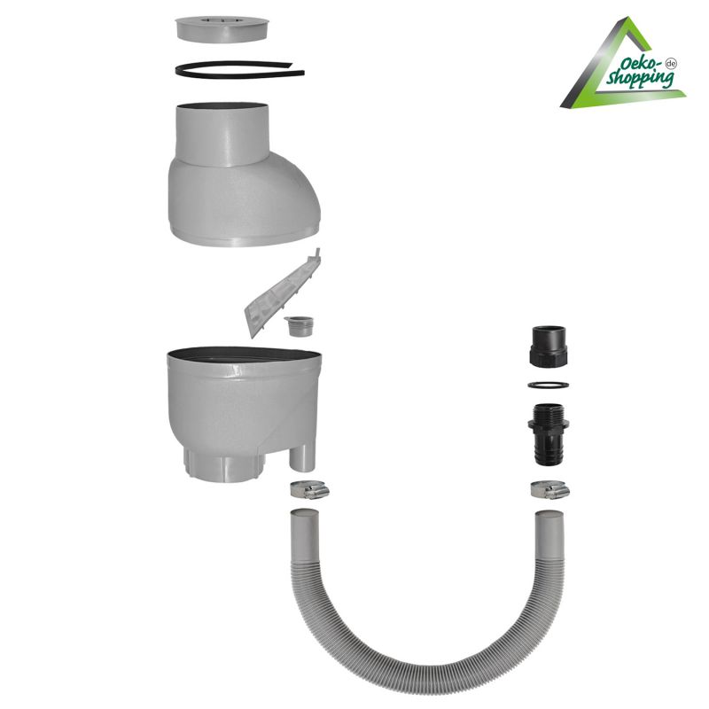 Fallrohrfilter T33 zink-grau, Aufbau Fallrohrfilter T33 zink-grau, Regenfilter, REGENSAMMLER REGENWASSER SAMMLER FÜLLAUTOMAT FALLROHRFILTER REGEN, Laubabscheider