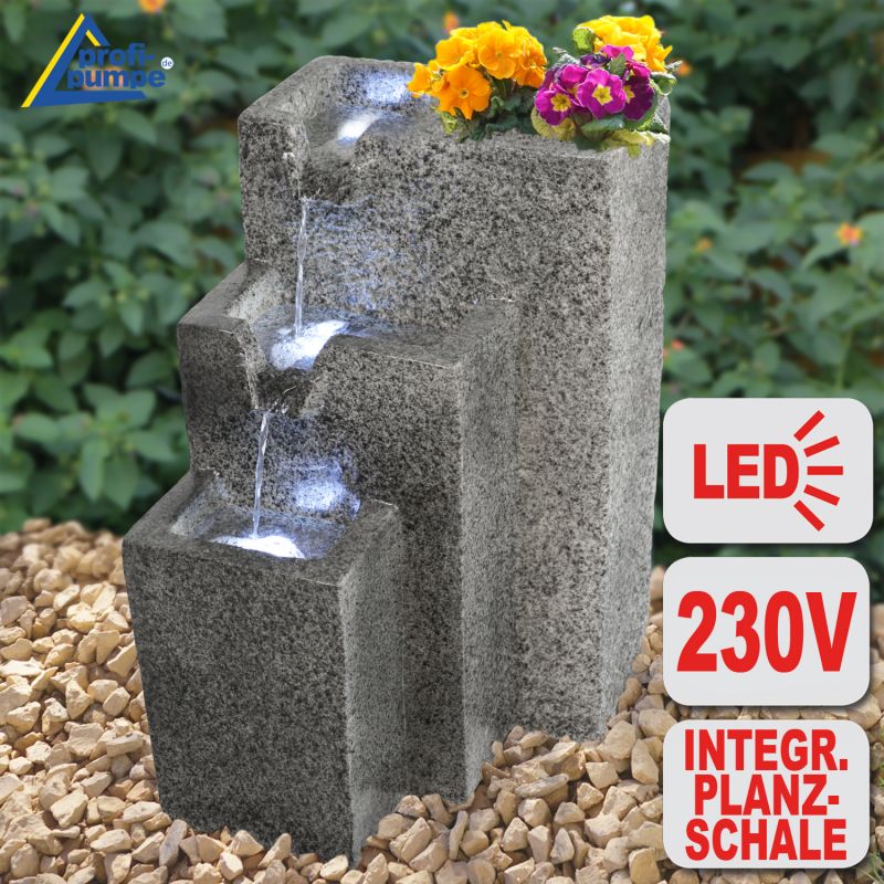 230V - Gartenbrunnen GRANITWAND-KASKADE mit LED-Licht 