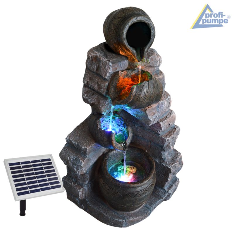 Gartenbrunnen TONZIEGEL & KRÜGE mit Pumpe und RGB LED-Licht - Hybrid Solarbetrieb GARTENBRUNNEN ZIERBRUNNEN VOGELBAD WASSERFALL GARTENLEUCHTE TEICHPUMPE - SPRINGBRUNNEN WASSERSPIEL