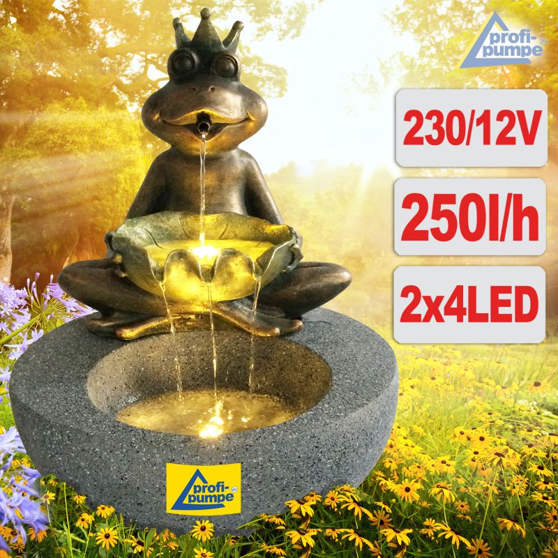 230V - Gartenbrunnen FROSCH-PRINZ mit LED-Licht 