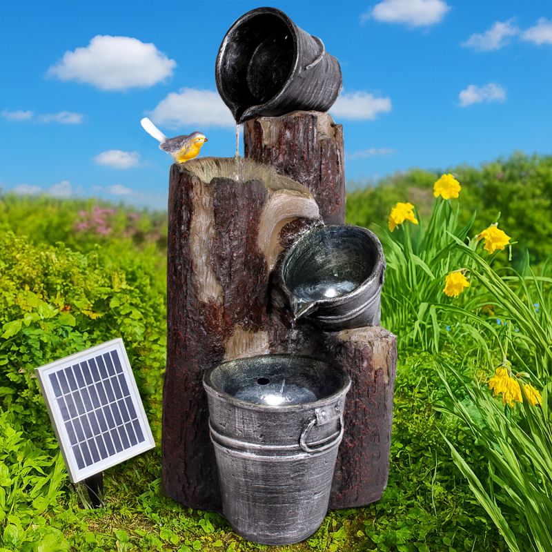 Solar - Brunnen PRETTY-BIRD Kaskade mit LiIon-Akku & LED-Licht