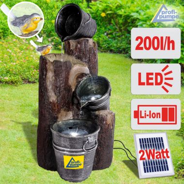 Solar - Brunnen PRETTY-BIRD Kaskade mit LiIon-Akku & LED-Licht