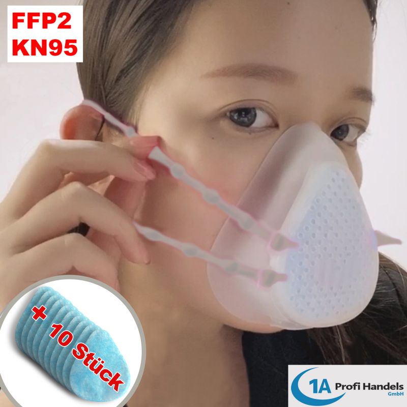 Mehrfach-Maske - FFP2/KN 95 groß aus Silikon mit austauschbarem 5-fach Filter, Ventil und 10 Stck Ersatzfilter