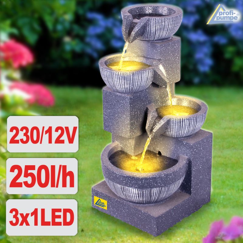 230V - Gartenbrunnen WASSER-SPIEL mit LED-Licht 