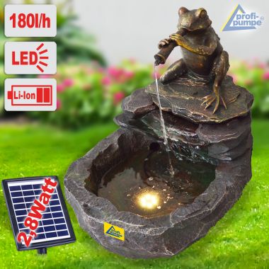 Solar - Gartenbrunnen & Wasserspiel DURSTIGER FROSCH mit Li-Ion-Akku
