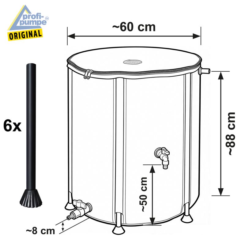 Faltbare Regentonne 250L RAIN-FLEX 250, Anthrazit-Grau - Abmessungen Faltbare Regentonne 250L RAIN-FLEX 250, Anthrazit-Grau - Abmessungen