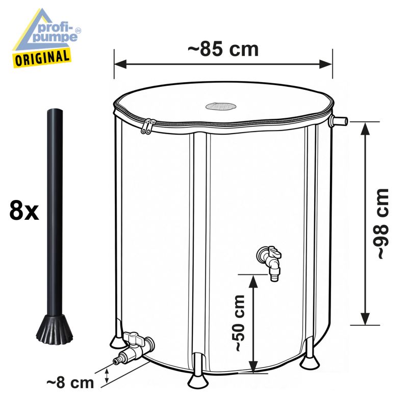 Faltbare Regentonne 550L RAIN-FLEX 550, Anthrazit-Grau - Abmessungen Faltbare Regentonne 550L RAIN-FLEX 550, Anthrazit-Grau - Abmessungen