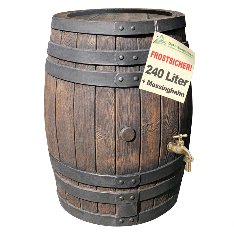 Regentonne Eichenfass 240L mit Messing-Wasserhahn 3/4 Zoll