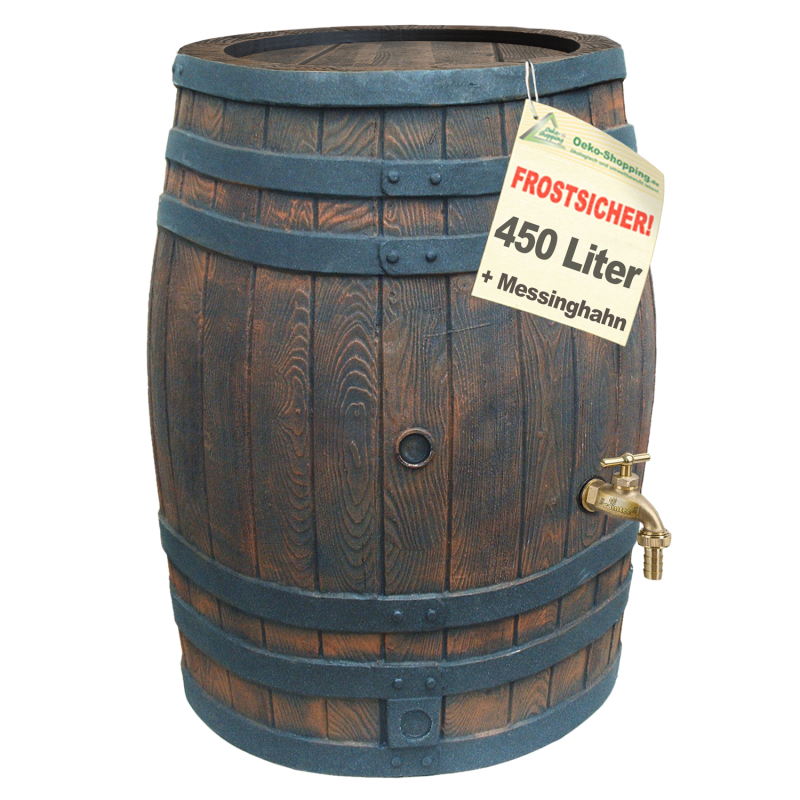 Regentonne Eichenfass 450L mit Messing-Wasserhahn 3/4 Zoll