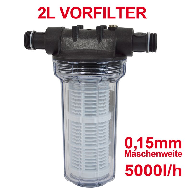 Vorfilter 2 Liter Kartuschenfilter AQUA 2 Liter, Wasser Vorfilter, Schmutzfilter, Sandfilter, Vorsatzfilter