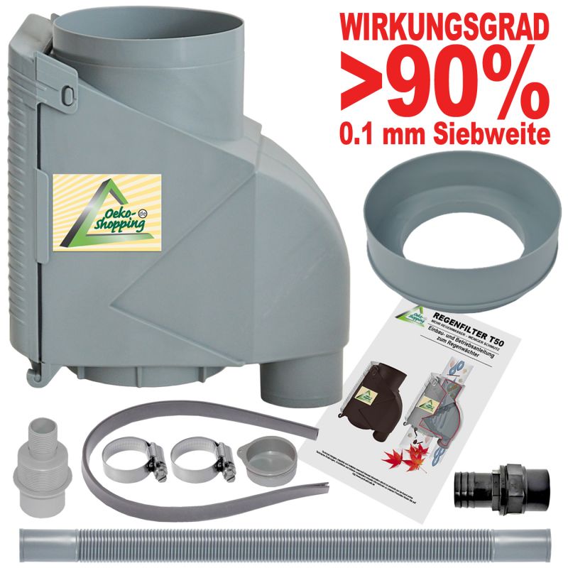 Fallrohrfilter T50 grau inkl. DN50 Anschluss-Set grau