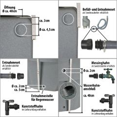 Regentonne SÄULE 250l granit-grau zzgl. Fallrohrfilter T33-Auswahl