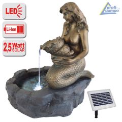 Solar - Teichbrunnen MEERJUNGFRAU am TEICH-3 mit LiIon-Akku & LED Licht