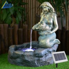 Solar - Teichbrunnen MEERJUNGFRAU am TEICH-3 mit LiIon-Akku & LED Licht