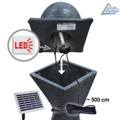 Solar Gartenbrunnen GRANIT-BLACK-2 (schwarzgrau)  mit LED-Licht und Li-Ion-Akku